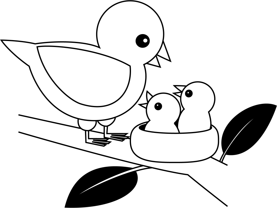 鳥No26ひなにえさをあたえる鳥イラスト