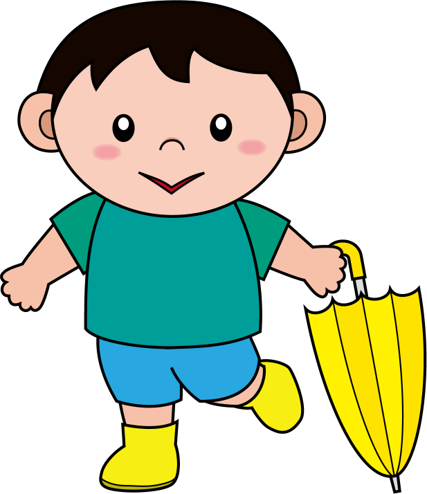 ６月No22雨上がりで傘を閉じた男の子イラスト