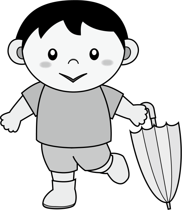 ６月No22雨上がりで傘を閉じた男の子イラスト