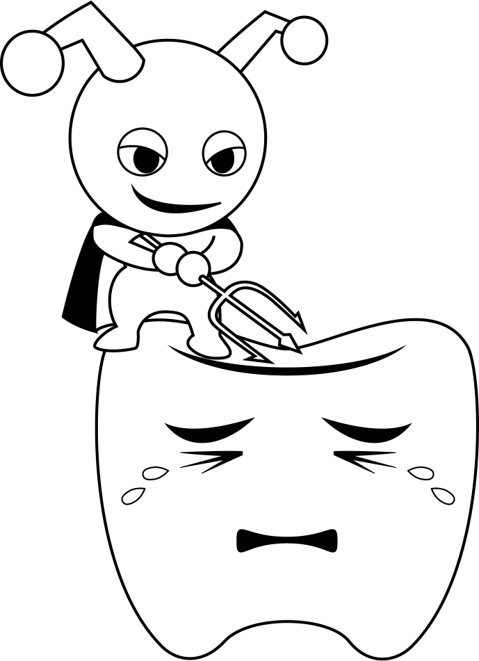 ６月No08歯を痛めつける虫歯ミュータンス菌イラスト