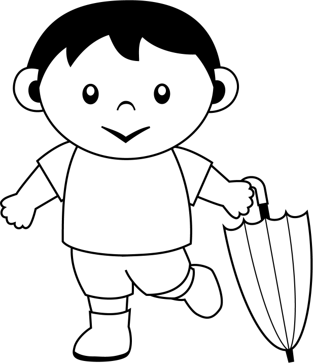６月No22雨上がりで傘を閉じた男の子イラスト