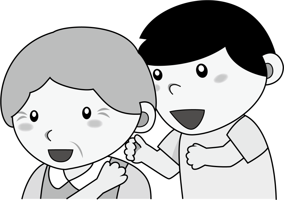 ９月No27おばあさんの肩をたたく男の子イラスト