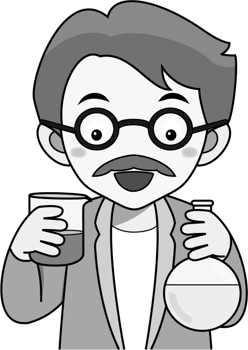 理科No16ビーカーとフラスコを持つ先生の実験イラスト