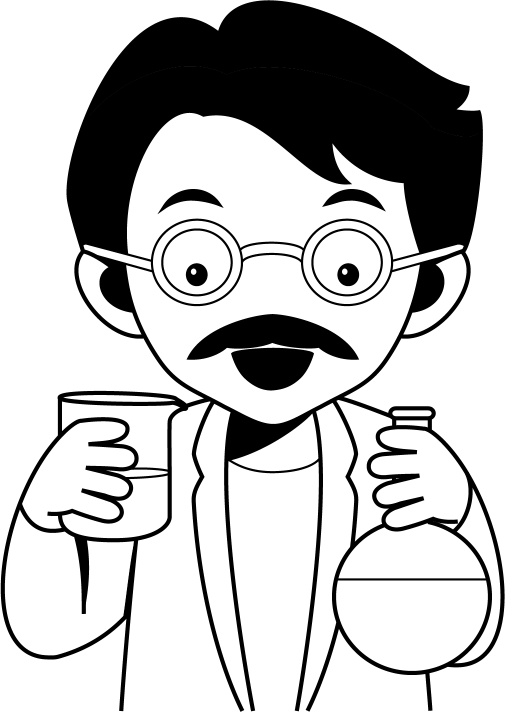 理科No16ビーカーとフラスコを持つ先生の実験イラスト